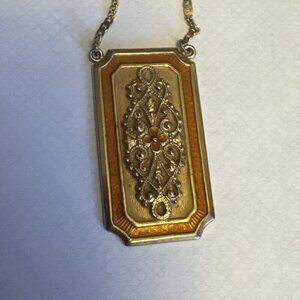 1928 Brand Gold Orange Rectangle pendant Necklace Vintage Inspired 24”
